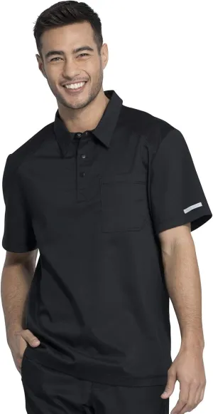 Cherokee Men's Polo Scrub Top, Modern Sporty V-Neck with Breathable Mesh Fabric WW615