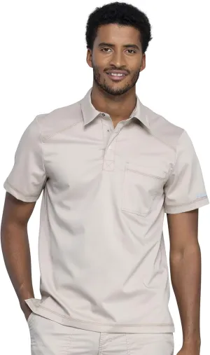 Cherokee Men's Polo Scrub Top, Modern Sporty V-Neck with Breathable Mesh Fabric WW615