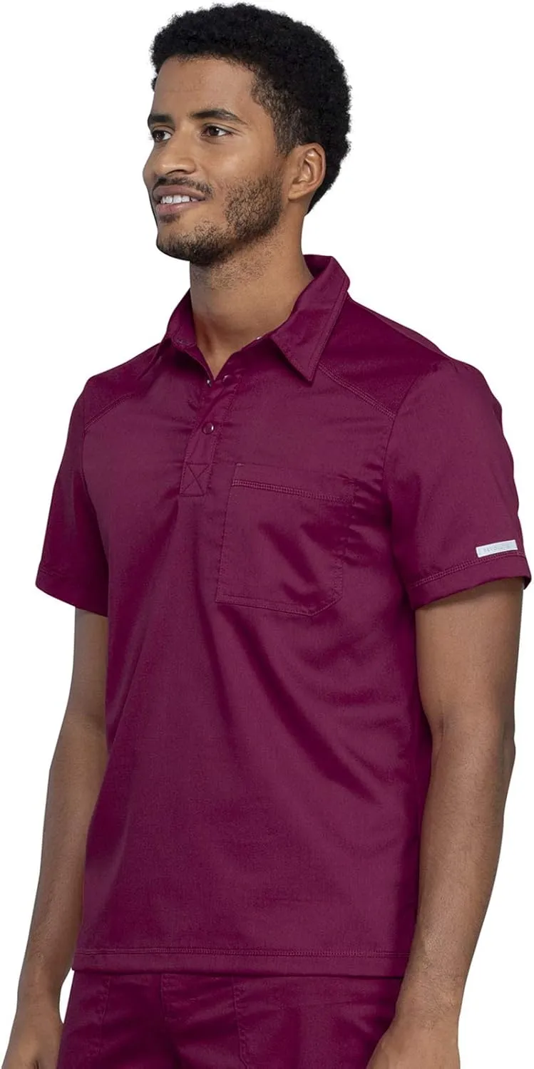 Cherokee Men's Polo Scrub Top, Modern Sporty V-Neck with Breathable Mesh Fabric WW615