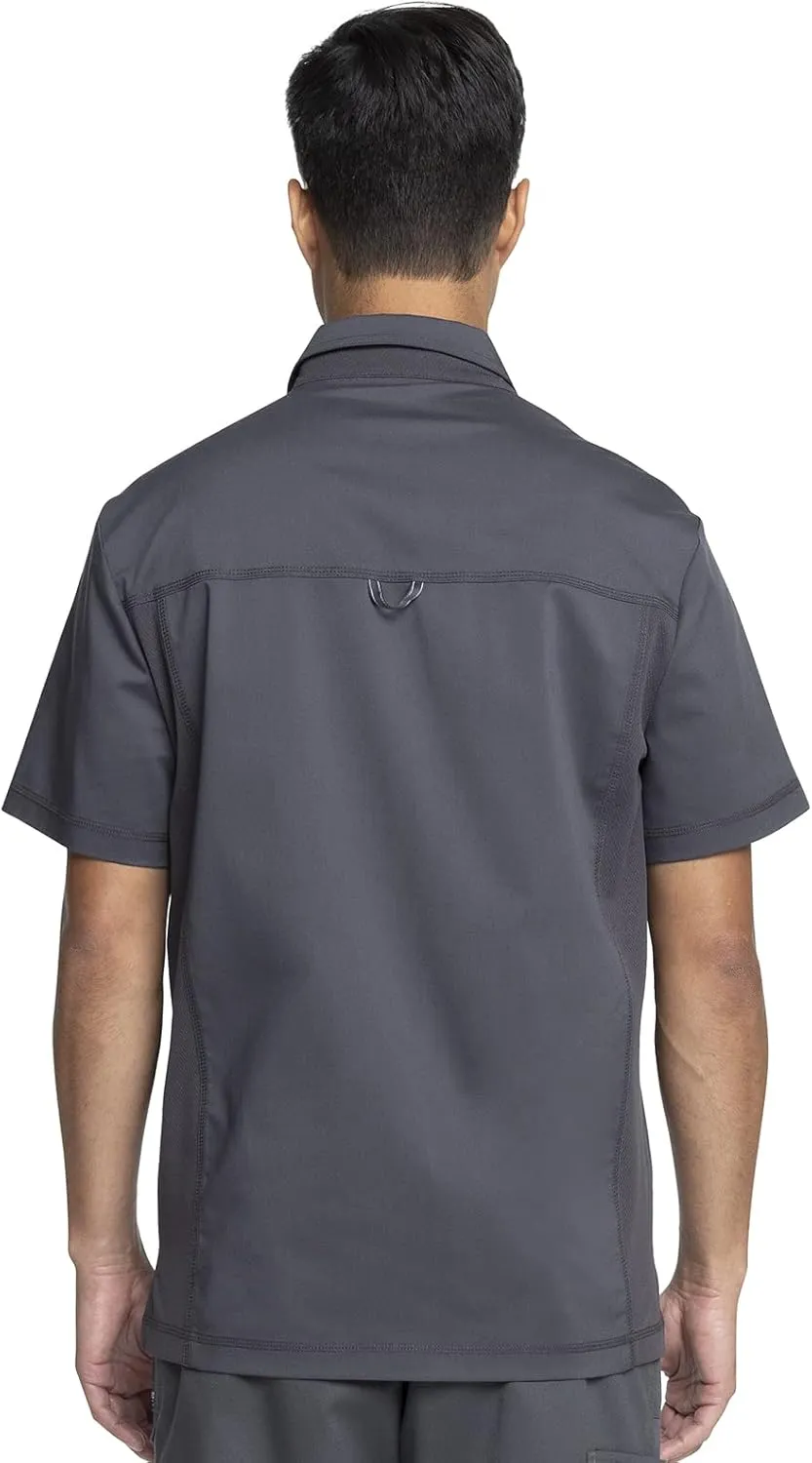 Cherokee Men's Polo Scrub Top, Modern Sporty V-Neck with Breathable Mesh Fabric WW615