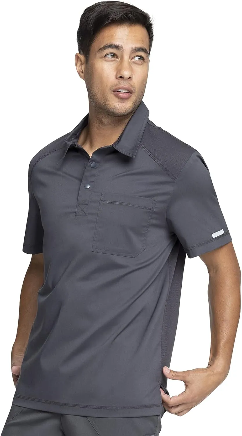 Cherokee Men's Polo Scrub Top, Modern Sporty V-Neck with Breathable Mesh Fabric WW615