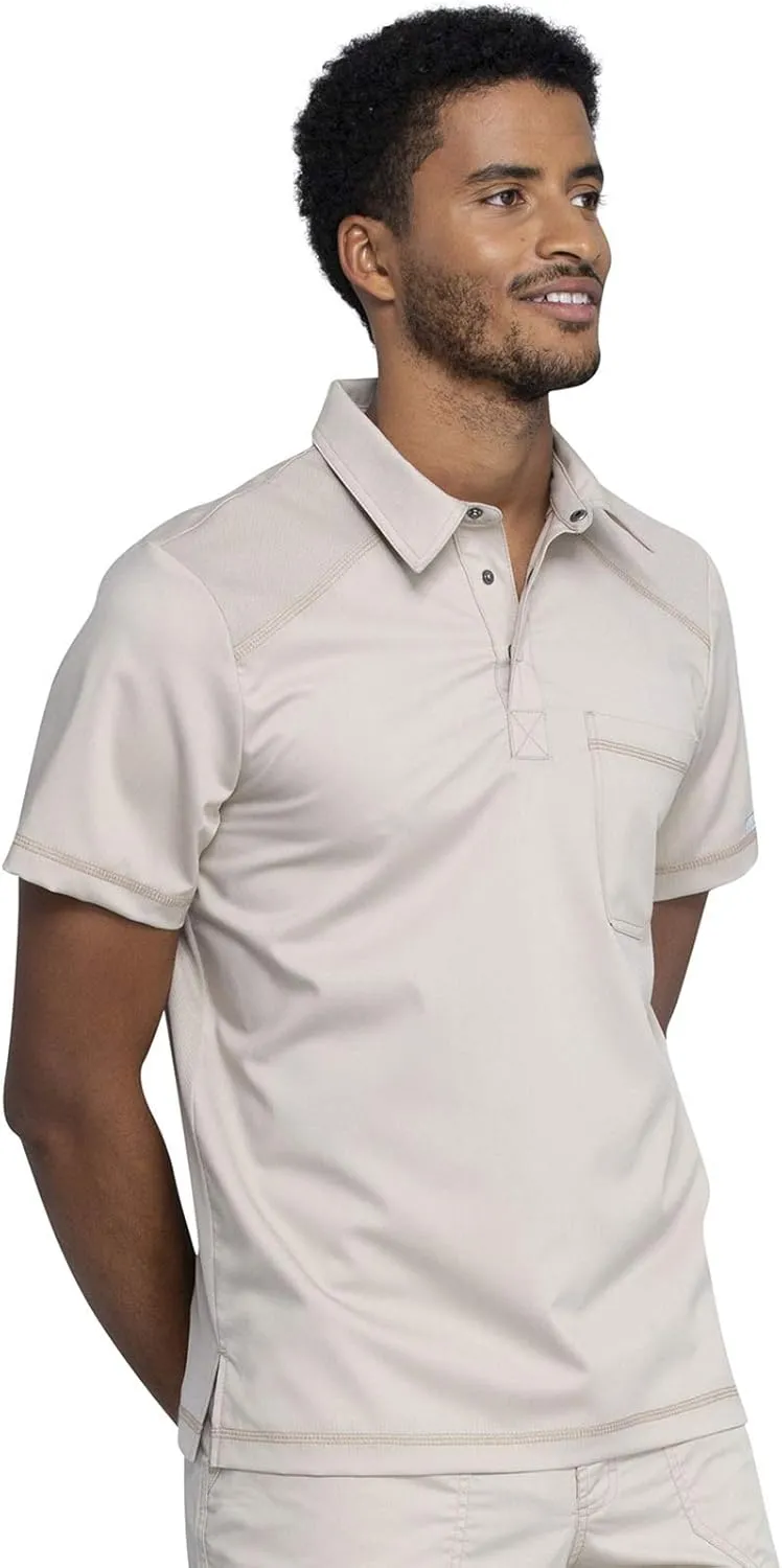 Cherokee Men's Polo Scrub Top, Modern Sporty V-Neck with Breathable Mesh Fabric WW615