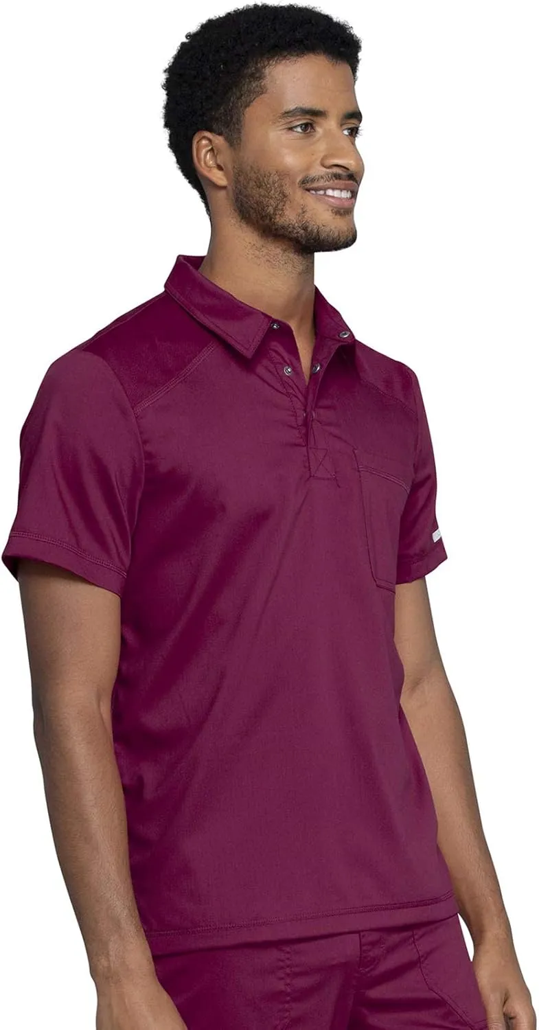 Cherokee Men's Polo Scrub Top, Modern Sporty V-Neck with Breathable Mesh Fabric WW615
