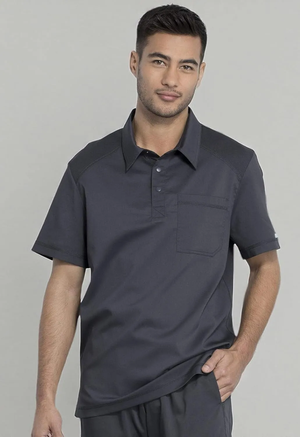 Cherokee Men's Polo Scrub Top, Modern Sporty V-Neck with Breathable Mesh Fabric WW615