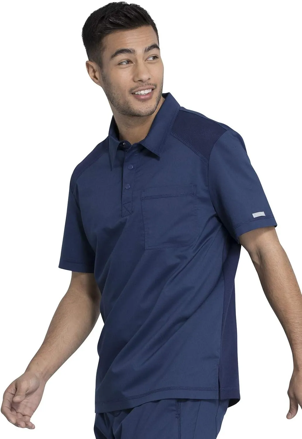 Cherokee Men's Polo Scrub Top, Modern Sporty V-Neck with Breathable Mesh Fabric WW615