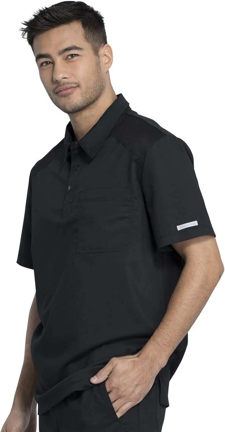 Cherokee Men's Polo Scrub Top, Modern Sporty V-Neck with Breathable Mesh Fabric WW615