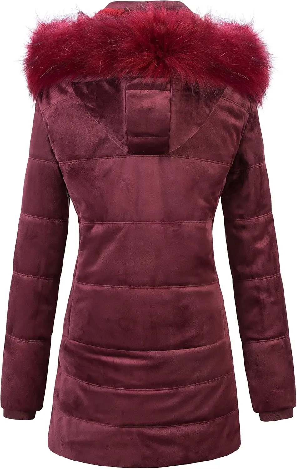 Chrisuno Women's Warm Winter Coat Velvet Puffer Jacket Quilted Faux Fur Hood