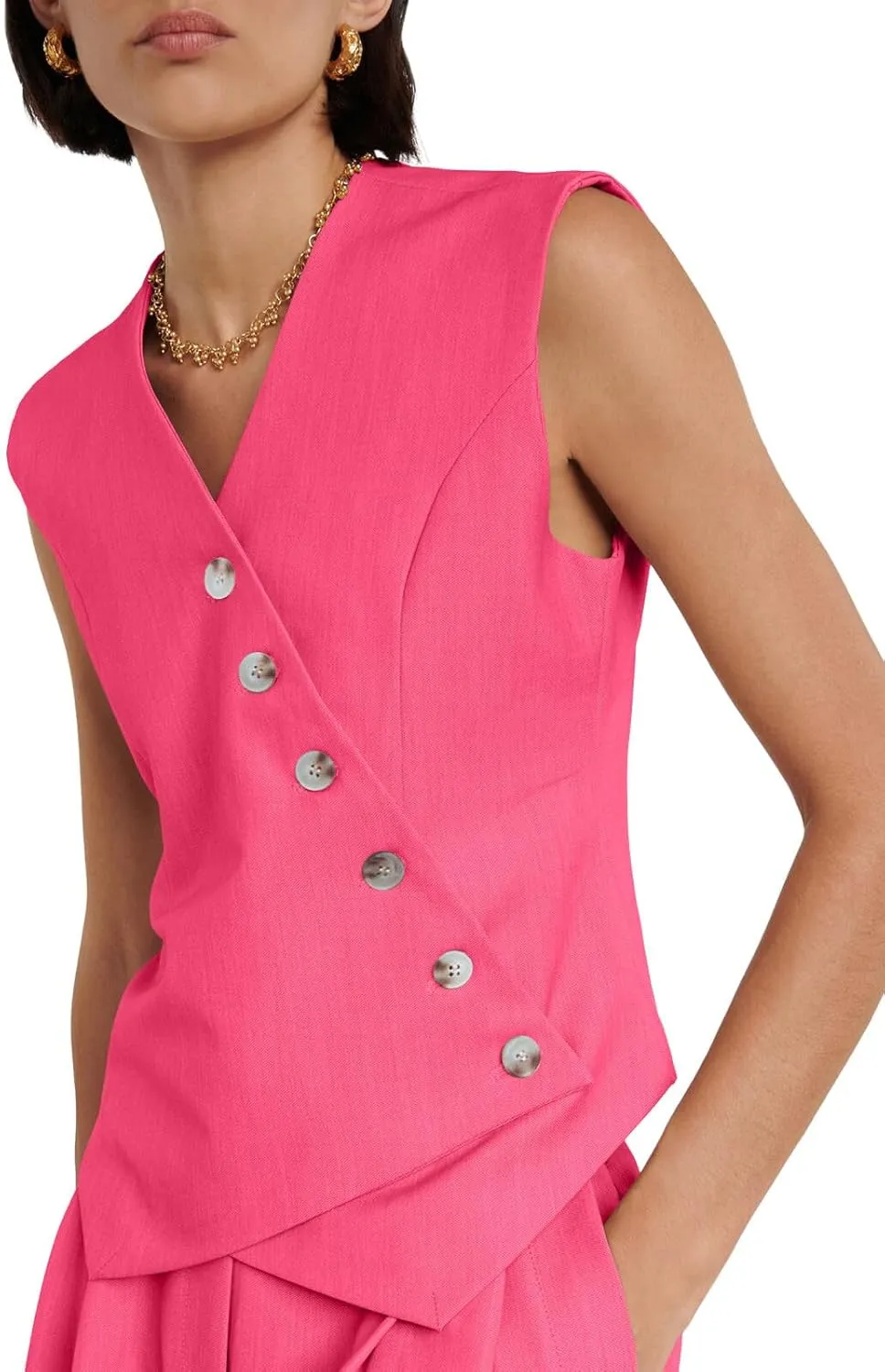 Cicy Bell Womens Waistcoat Vest Sleeveless Blazers V Neck Button Up Asymmetrical Hem Work Office Suit Vests