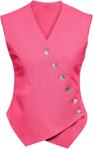 Cicy Bell Womens Waistcoat Vest Sleeveless Blazers V Neck Button Up Asymmetrical Hem Work Office Suit Vests
