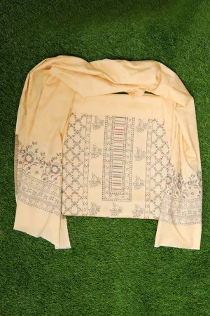 Classy Pastel Cream Colour Cotton Zari Kani Stole Suit With Self Woven Embroidery Known For Its Unique Design.