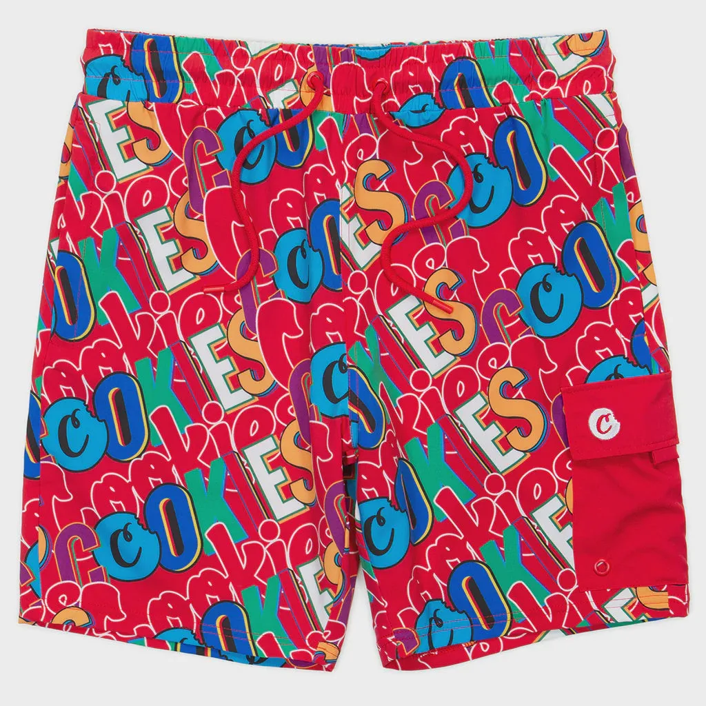 Cookies On The Block Red Swim Shorts