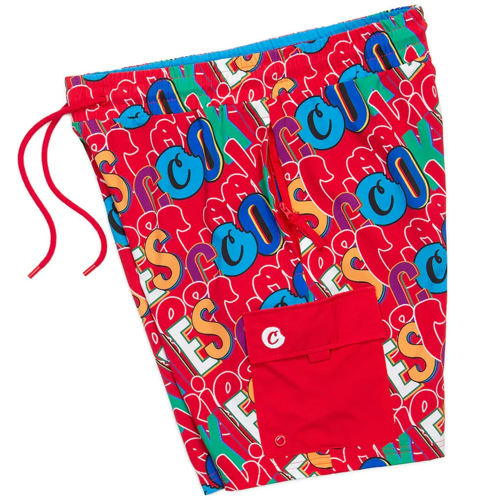 Cookies On The Block Red Swim Shorts