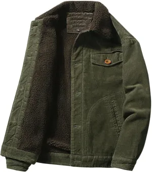Corduroy Jacket for Mens,Men's Vintage Fleece Sherpa Lined Denim Outerwear Fur Lapel Button Down Winter Cowboy Coats