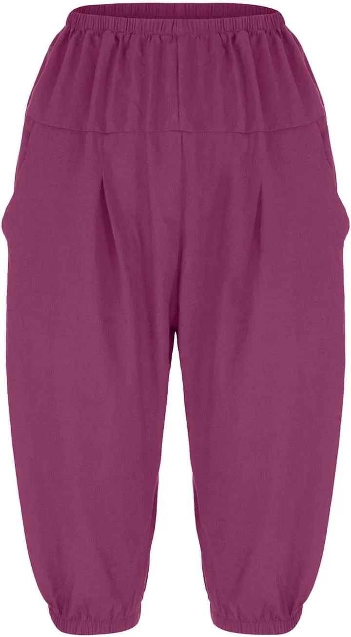 Cotton Linen Capri Pants for Women Lightweight Elastic Waist Baggy Tapered Capris Casual Summer Cropped Trousers 2025