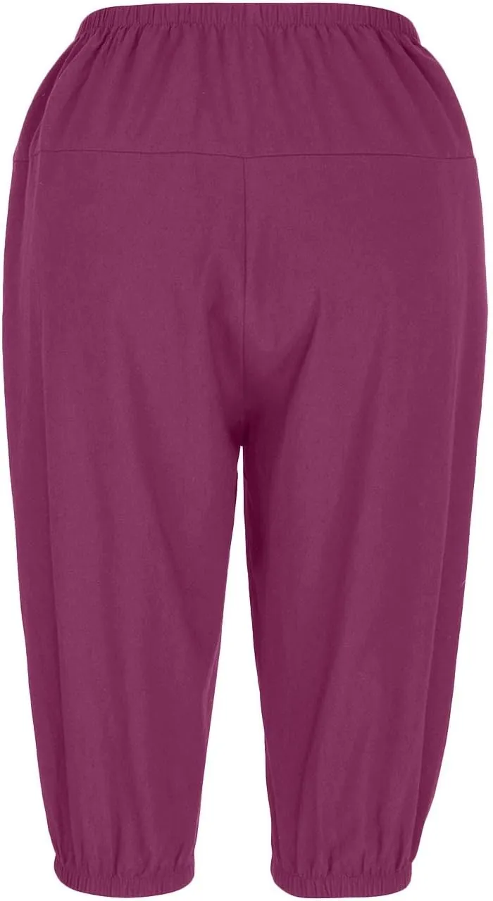 Cotton Linen Capri Pants for Women Lightweight Elastic Waist Baggy Tapered Capris Casual Summer Cropped Trousers 2025