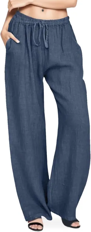 Cotton Linen Pants for Womens 2025 Summer Casual Trendy Drawstring High Waist Wide Leg Soft Trousers with Pockets