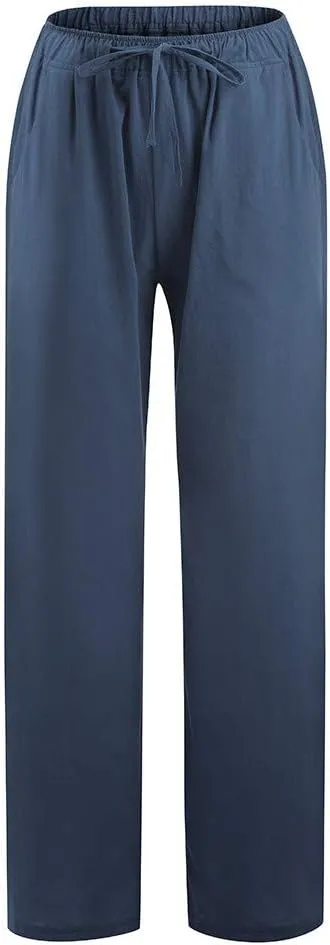 Cotton Linen Pants for Womens 2025 Summer Casual Trendy Drawstring High Waist Wide Leg Soft Trousers with Pockets