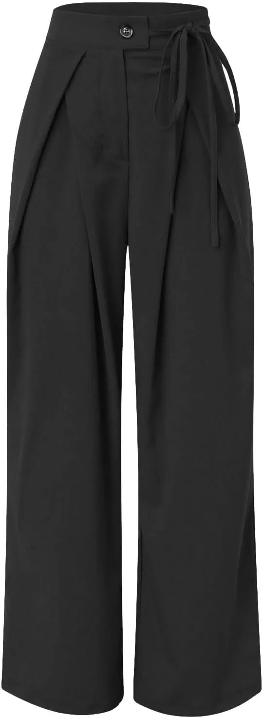 Cotton Linen Pants for Womens 2025 Summer Drawstring High Waist Wide Leg Soft Loose Fit Trousers with Pockets