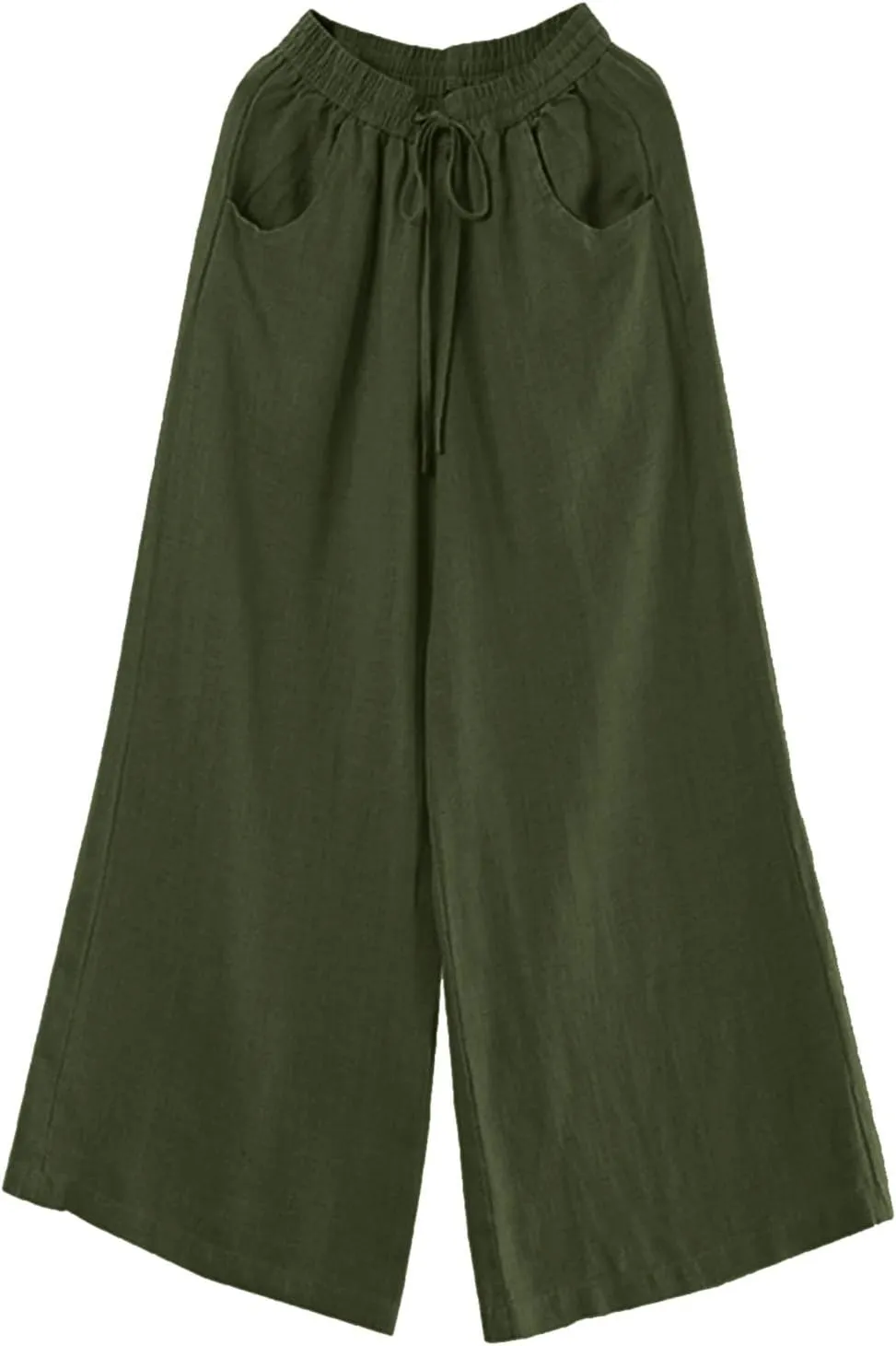 Cotton Linen Pants for Womens 2025 Summer Drawstring High Waist Wide Leg Soft Loose Fit Trousers with Pockets