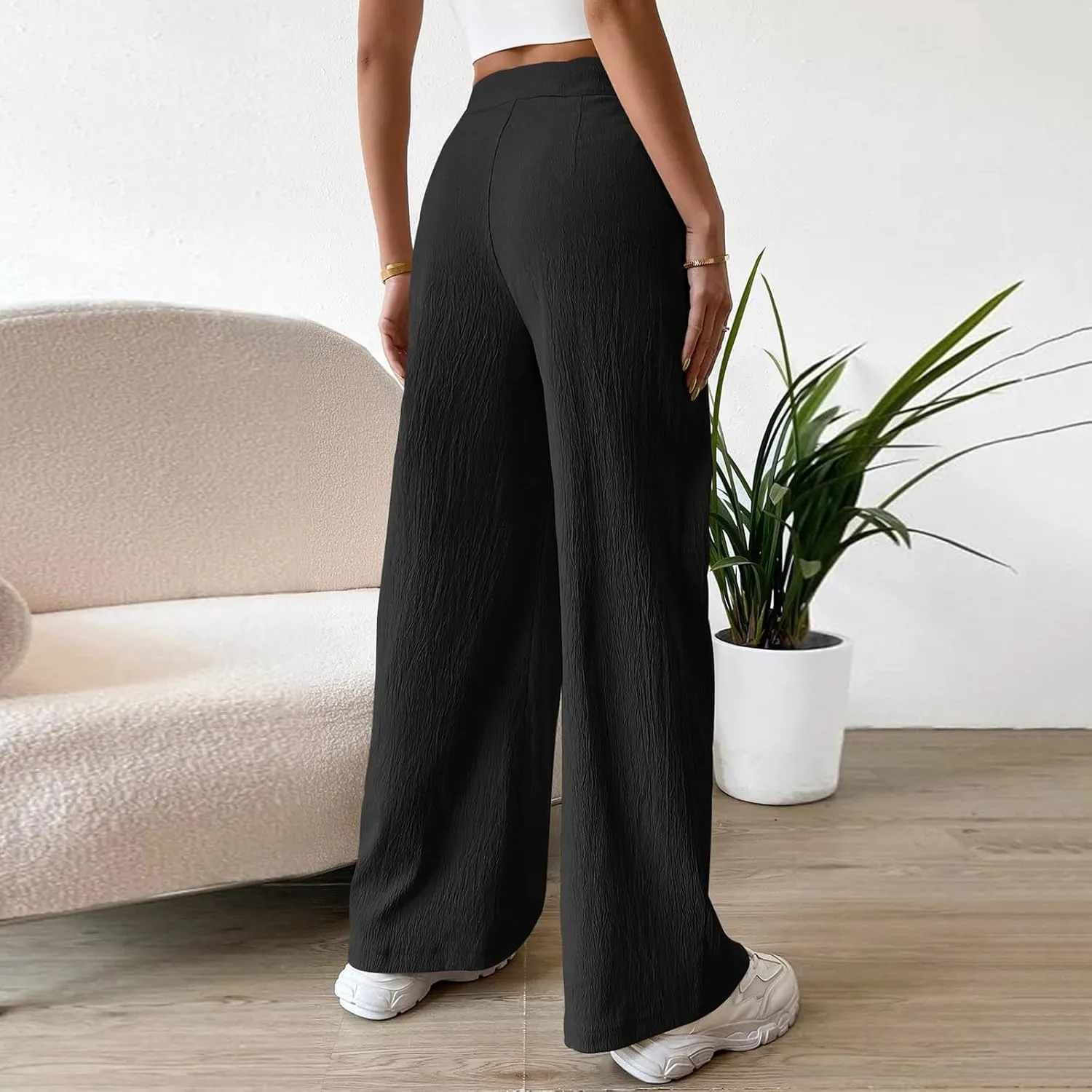 Cotton Linen Pants for Womens 2025 Summer Drawstring High Waist Wide Leg Soft Loose Fit Trousers with Pockets