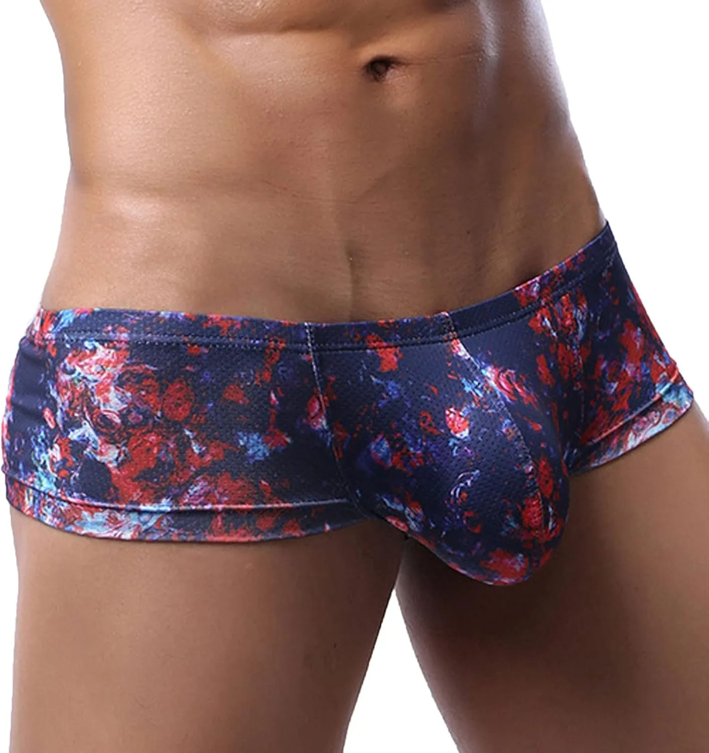 Ctreela Sexy Printed Short Legs Boxer Briefs for Men, Low Rise Big Pouch Underwear, Mesh Breathable Undies Trunks