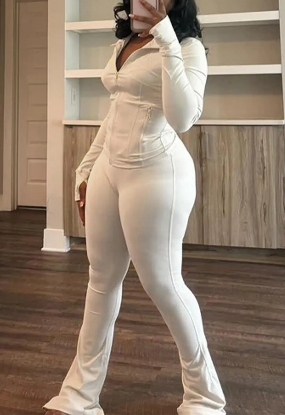 cu4eve Womens Two Piece Outfits Fall Workout Zip Up Sweatshirt And Jogger Flare Yoga Pants Gym Sweat Suits 2 Piece Set