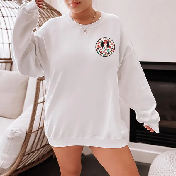 Cute Christmas Smiley Face Pocket Sweatshirt - Christmas Sweatshirt - Sizes S to 5XL