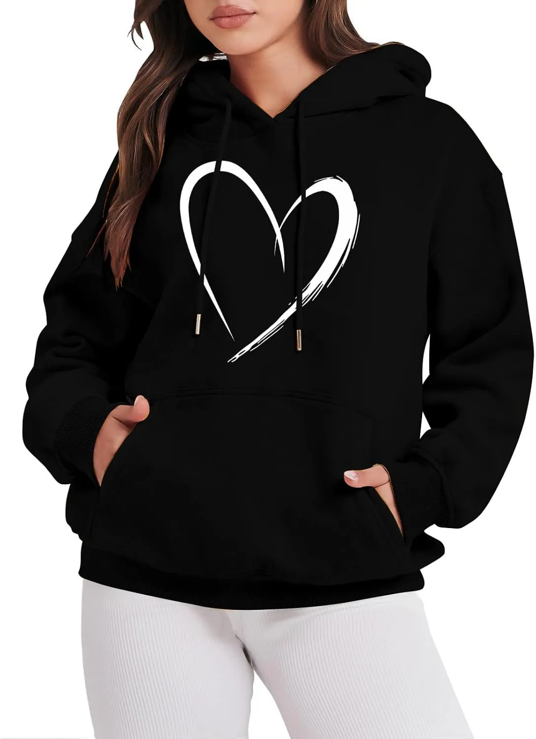 Cute Hoodies For Women 2024 Trendy Love Heart Print Hooded Sweatshirts Casual Loose Teen Girls y2k Hoodie Pullovers