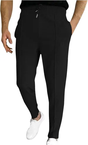 Dademeo Casual Waffle Pants for Men Slim Fit Straight Cut Joggers Pants Elastic Waist Drawstring Workout Lounge Sweatpants