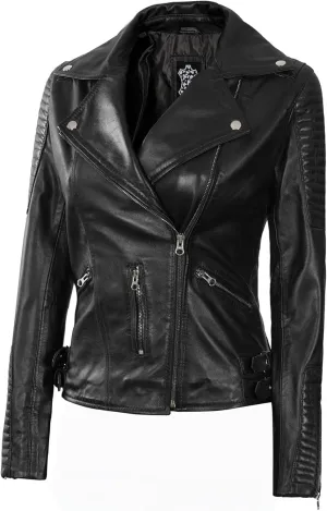 Decrum Asymmetrical Leather Jacket Women - Real Lambskin Leather Jackets for Women