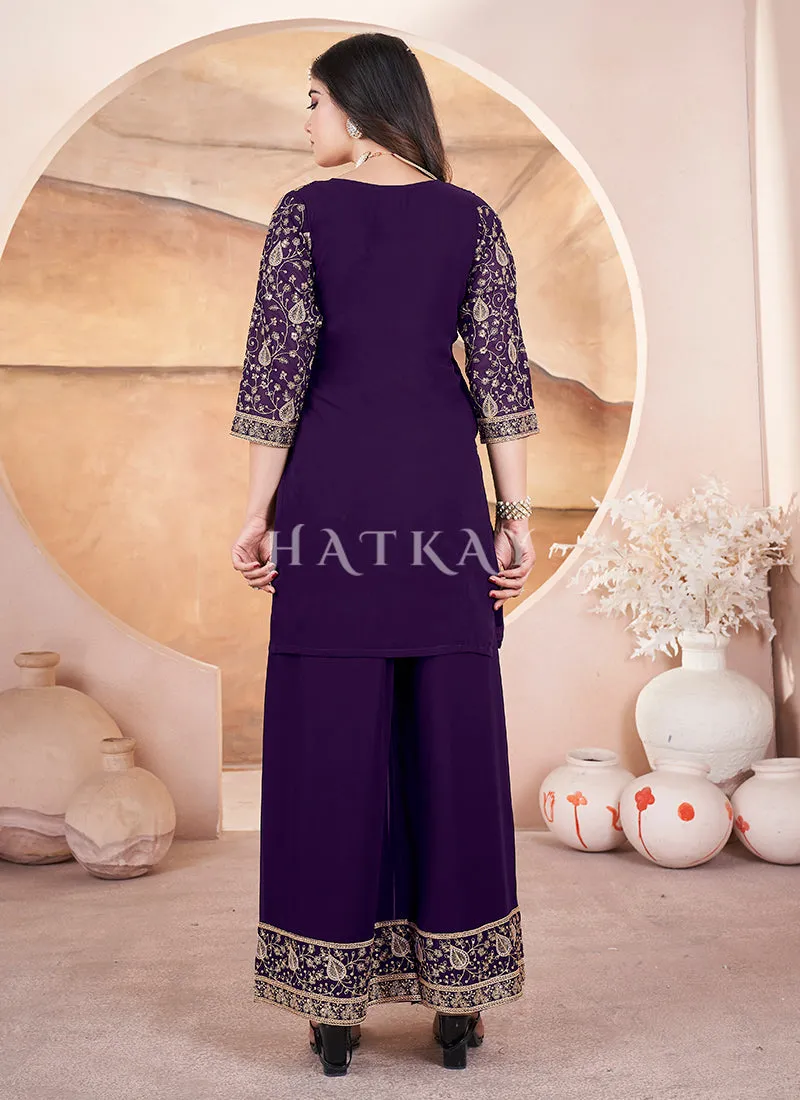 Deep Purple Georgette Palazzo Suit