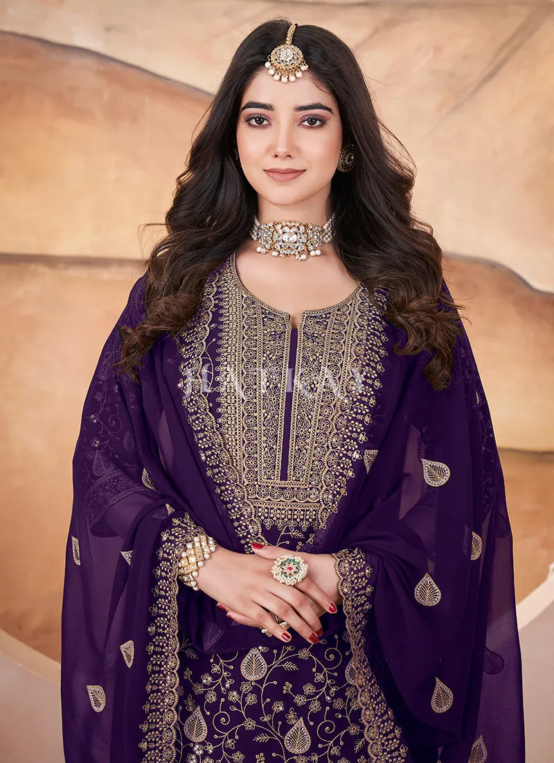 Deep Purple Georgette Palazzo Suit