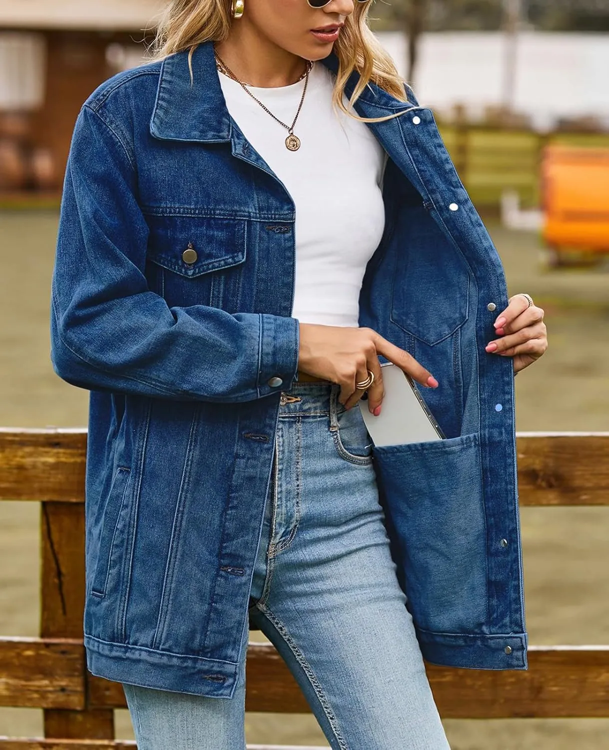 Denim Jackets for Women Long Sleeve Oversized Button Up Denim Coat Casual Jean Jacket Coat with Pockets