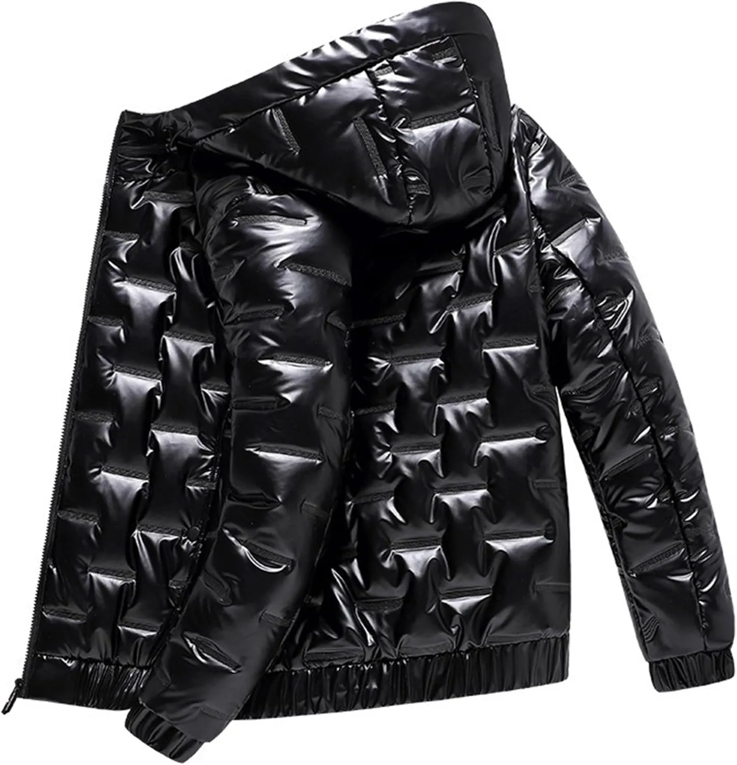 DGHM-JLMY Men's Hooded Padded Glossy Down Jacket Winter Detachable Collar Puffer Jacket Thick Warm Metallic Hood Padded Coats