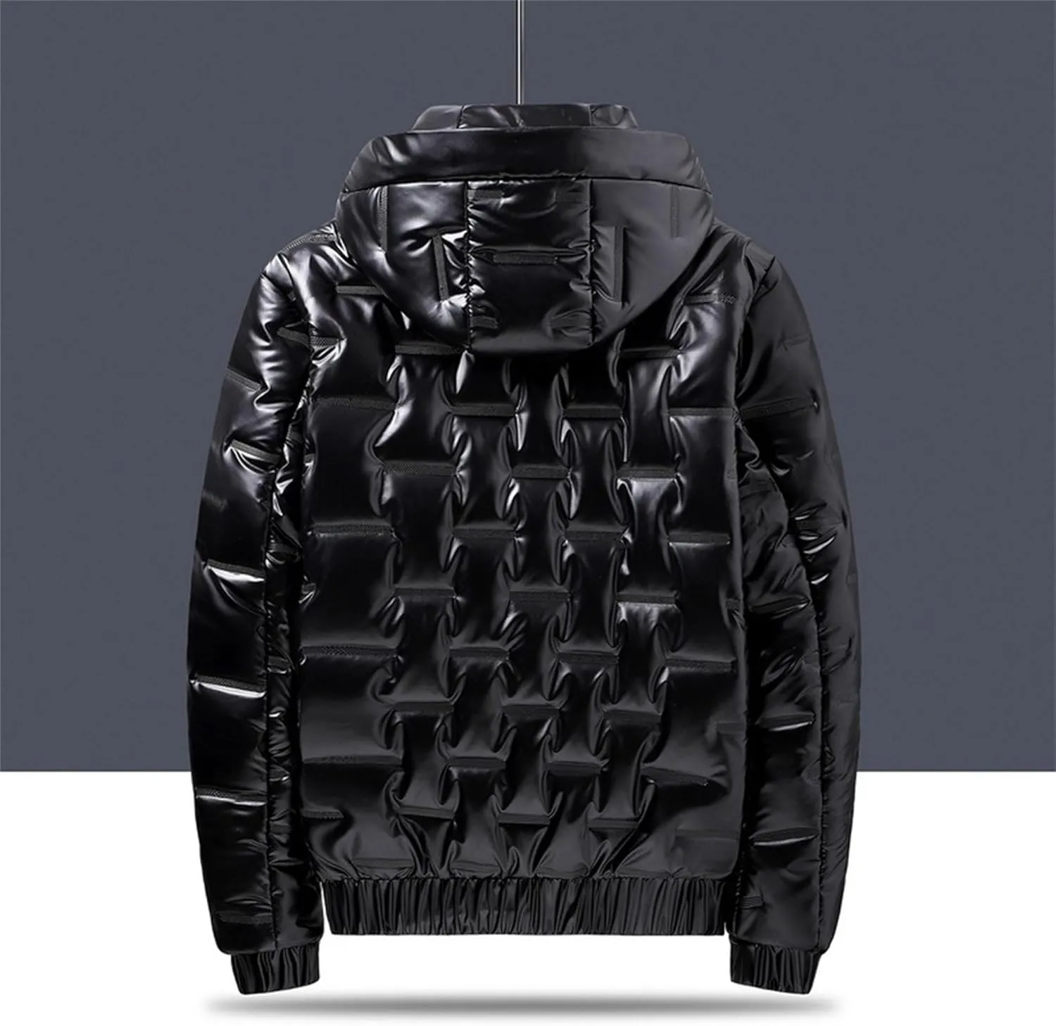 DGHM-JLMY Men's Hooded Padded Glossy Down Jacket Winter Detachable Collar Puffer Jacket Thick Warm Metallic Hood Padded Coats