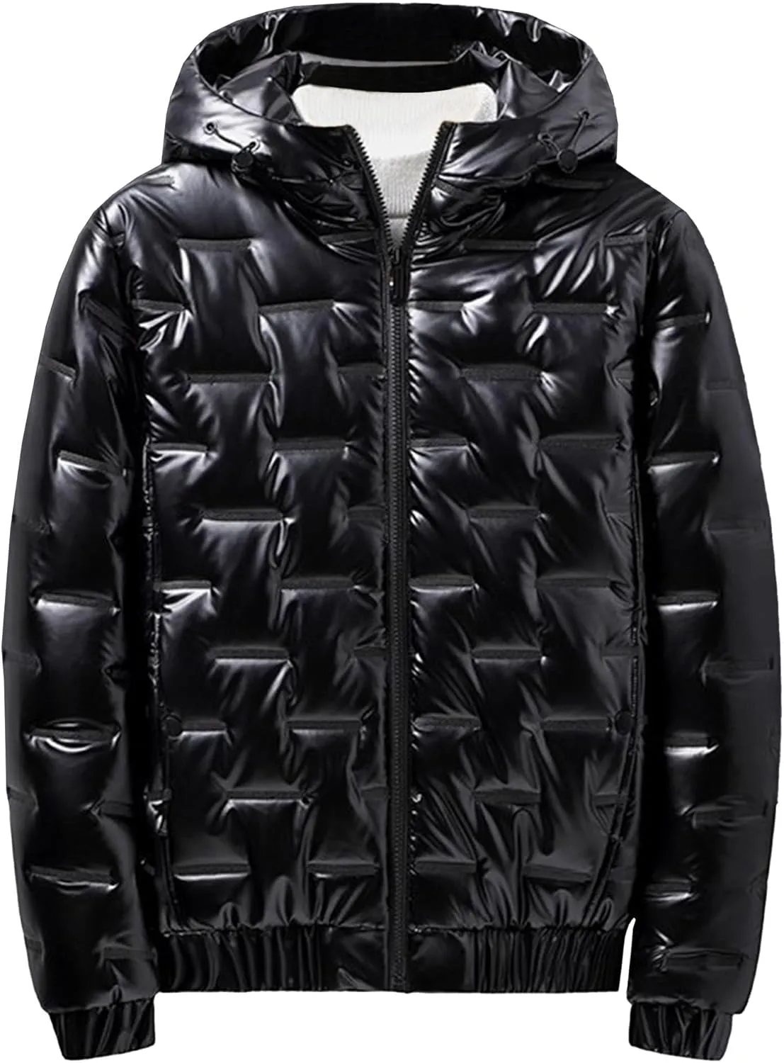 DGHM-JLMY Men's Hooded Padded Glossy Down Jacket Winter Detachable Collar Puffer Jacket Thick Warm Metallic Hood Padded Coats