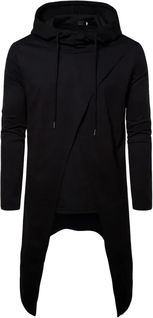DGHM-JLMY Men's Irregular Long Hooded Pullover Long Length Cloak Cotton Blend Pullover Cape Cloak Asymmetric Hem Hoodie