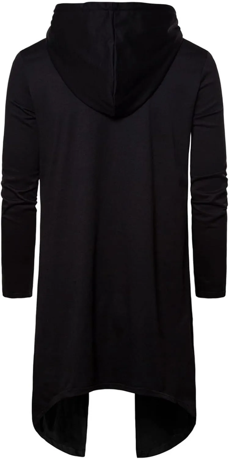 DGHM-JLMY Men's Irregular Long Hooded Pullover Long Length Cloak Cotton Blend Pullover Cape Cloak Asymmetric Hem Hoodie