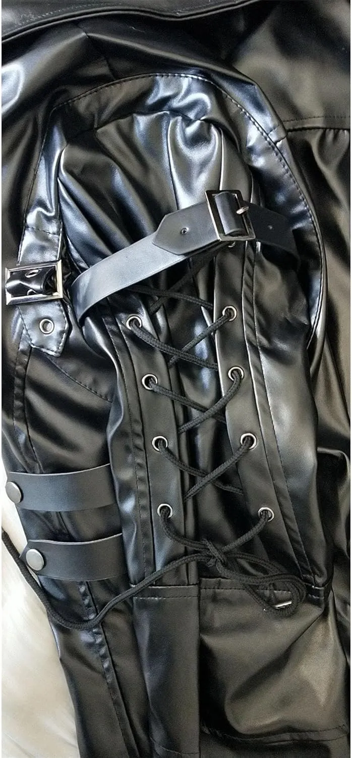 DGHM-JLMY Men's Loose Zipper Faux Leather Coat Long Sleeve Punk Biker Vintage Jacket Motorcycle Pu Leather Outwear Coat