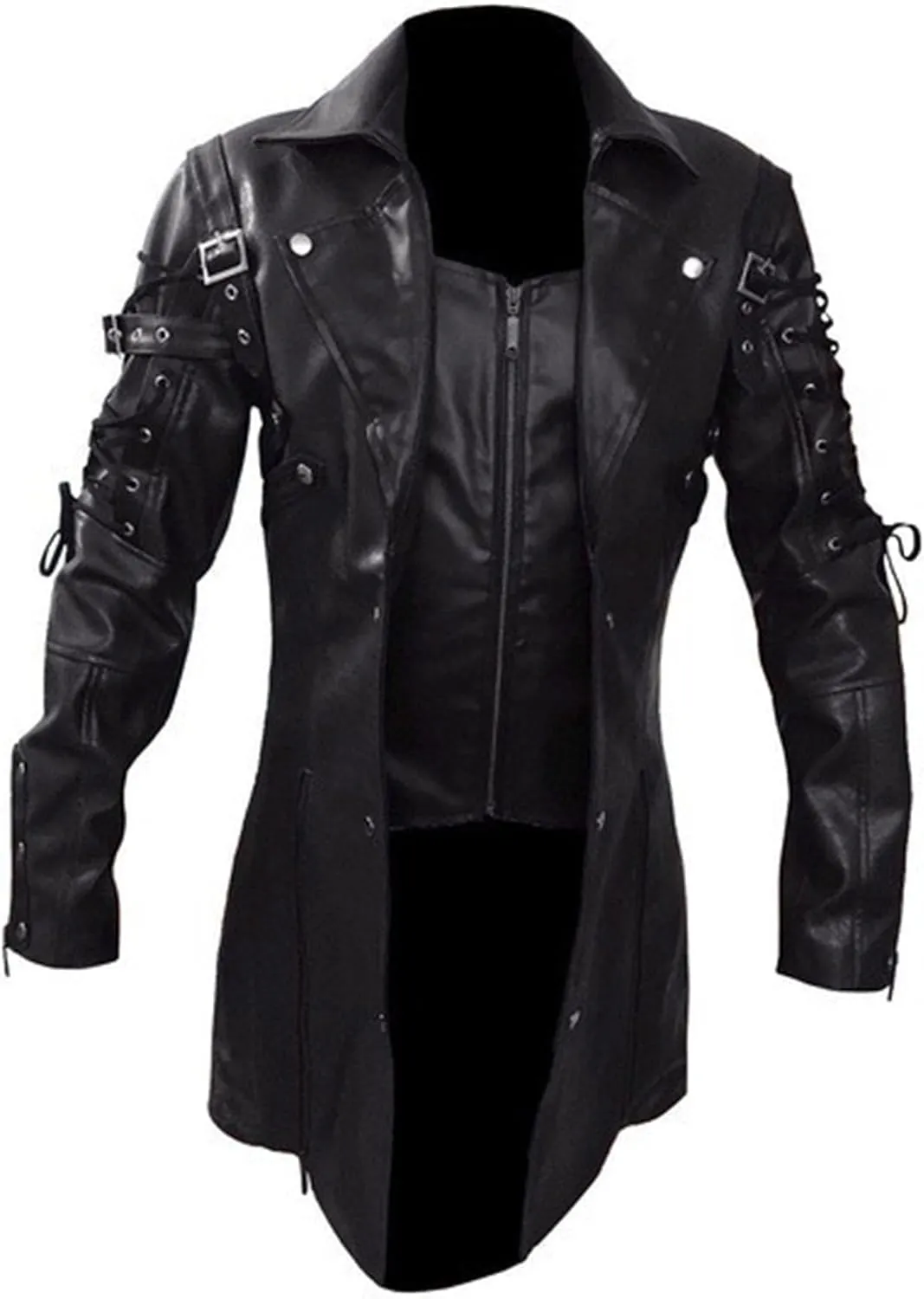 DGHM-JLMY Men's Loose Zipper Faux Leather Coat Long Sleeve Punk Biker Vintage Jacket Motorcycle Pu Leather Outwear Coat