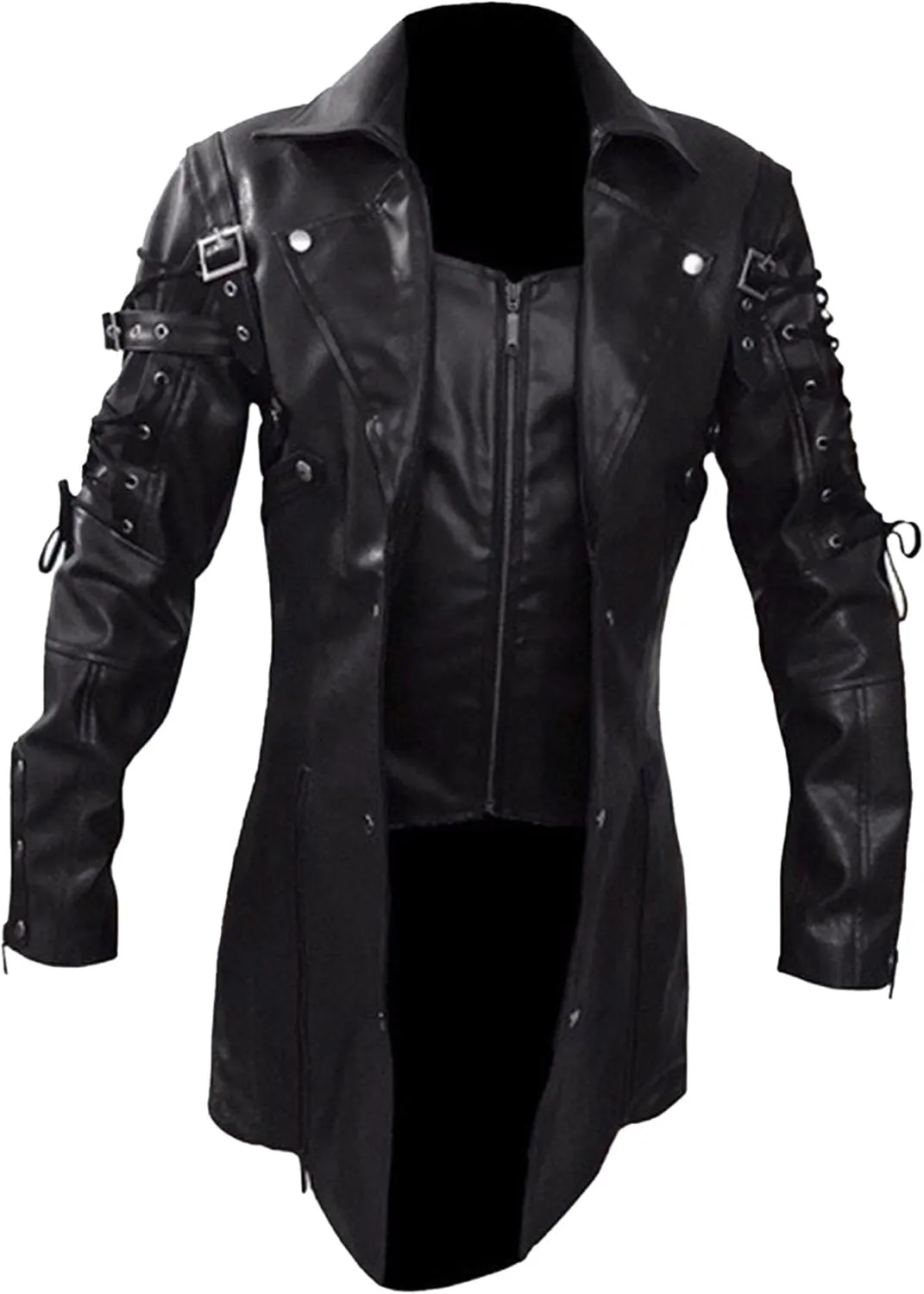 DGHM-JLMY Men's Loose Zipper Faux Leather Coat Long Sleeve Punk Biker Vintage Jacket Motorcycle Pu Leather Outwear Coat