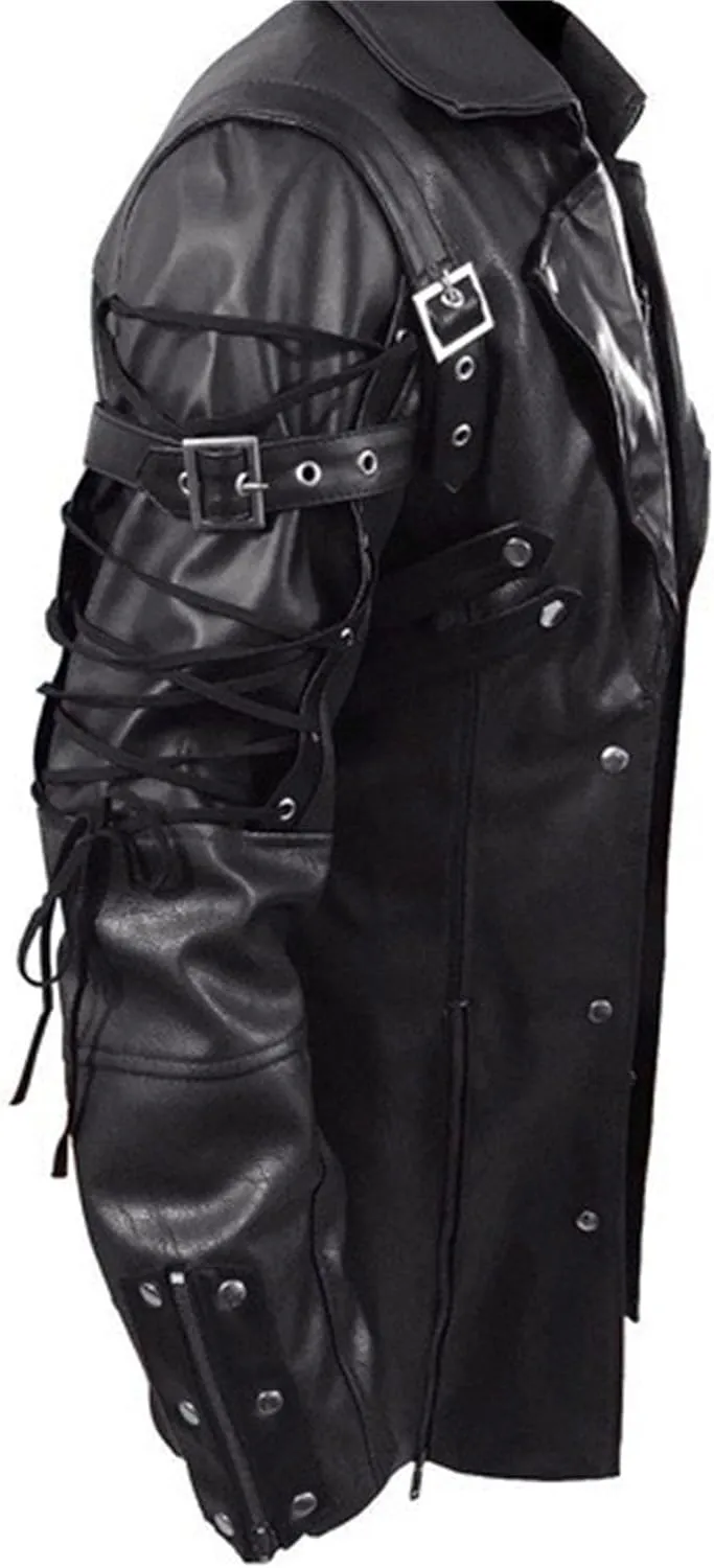 DGHM-JLMY Men's Loose Zipper Faux Leather Coat Long Sleeve Punk Biker Vintage Jacket Motorcycle Pu Leather Outwear Coat