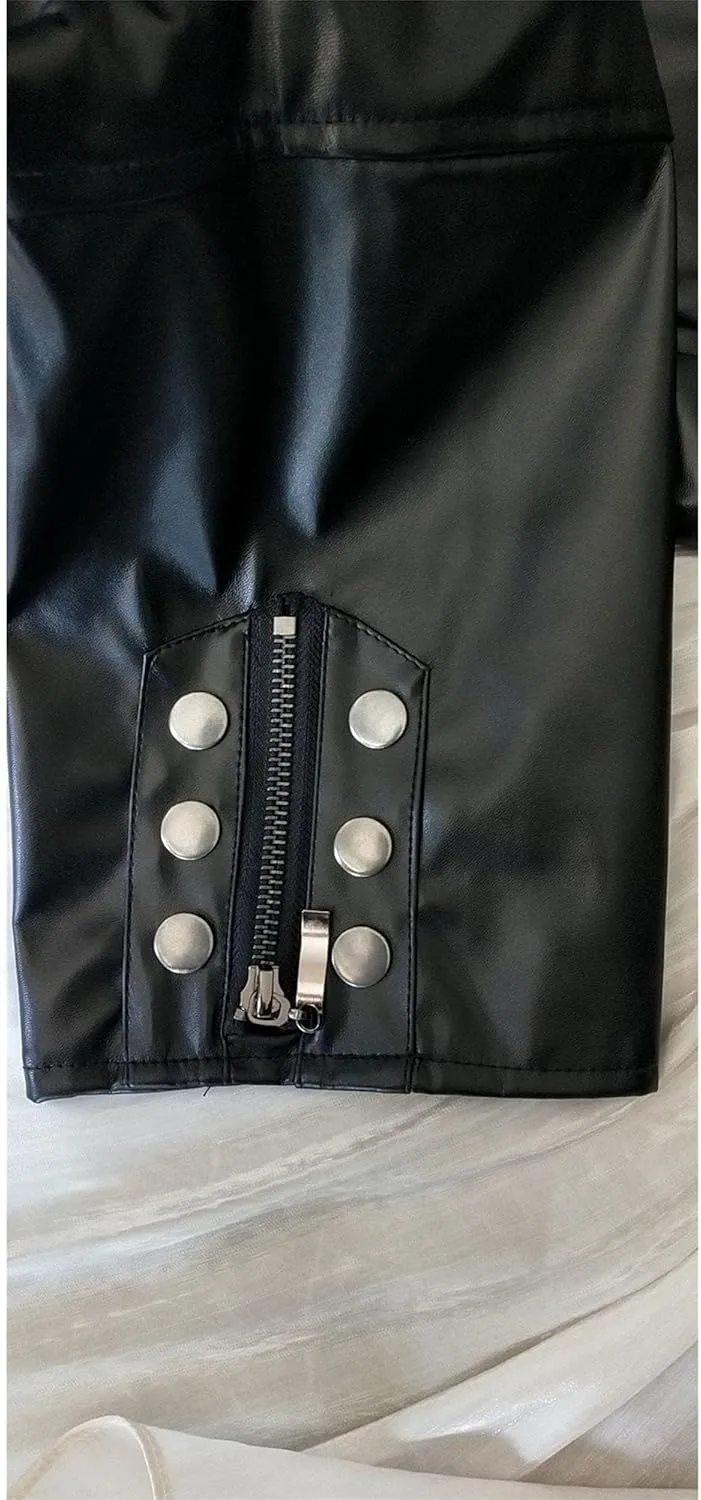 DGHM-JLMY Men's Loose Zipper Faux Leather Coat Long Sleeve Punk Biker Vintage Jacket Motorcycle Pu Leather Outwear Coat