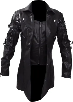 DGHM-JLMY Men's Loose Zipper Faux Leather Coat Long Sleeve Punk Biker Vintage Jacket Motorcycle Pu Leather Outwear Coat