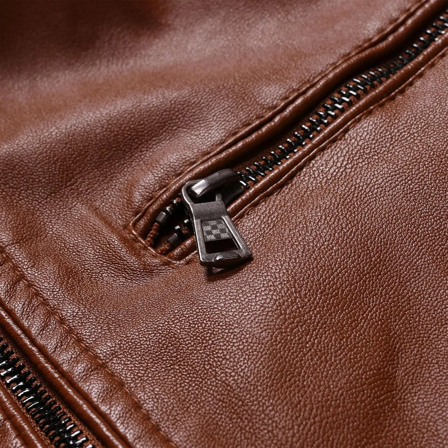 DGHM-JLMY Men's Motorcycle Leather Jacket With Double Zippers Classic Biker PU Jacket Vintage Stand Collar Rider Jacket Coat