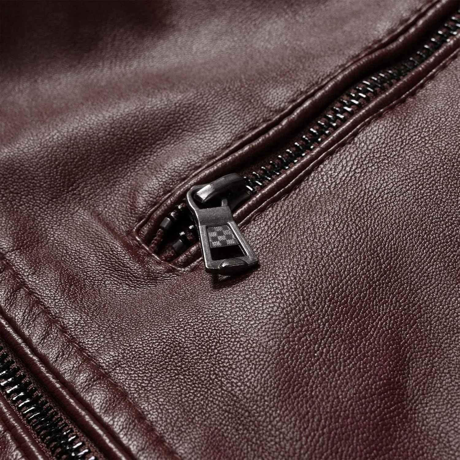DGHM-JLMY Men's Motorcycle Leather Jacket With Double Zippers Classic Biker PU Jacket Vintage Stand Collar Rider Jacket Coat