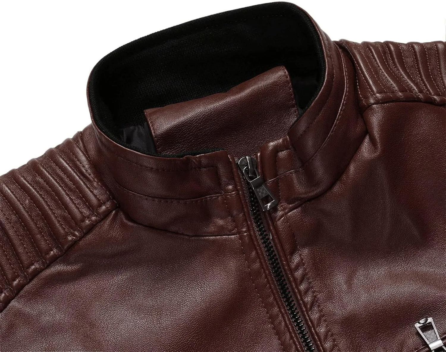 DGHM-JLMY Men's Motorcycle Leather Jacket With Double Zippers Classic Biker PU Jacket Vintage Stand Collar Rider Jacket Coat