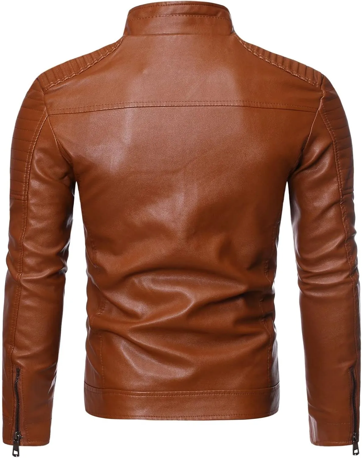 DGHM-JLMY Men's Motorcycle Leather Jacket With Double Zippers Classic Biker PU Jacket Vintage Stand Collar Rider Jacket Coat