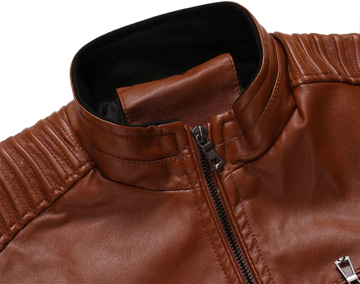DGHM-JLMY Men's Motorcycle Leather Jacket With Double Zippers Classic Biker PU Jacket Vintage Stand Collar Rider Jacket Coat