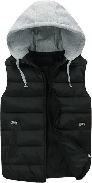 DGHM-JLMY Men's Sleeveless Lightweight Quilted Puffer Down Winter Hooded Down Cotton Vest Casual Vest Loose Coat with Hood